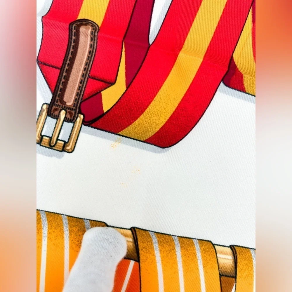 HERMES Paris Authentic 100% Silk Carre 90 J. Metz Les Sangles Rare Red Border - Picture 7 of 16